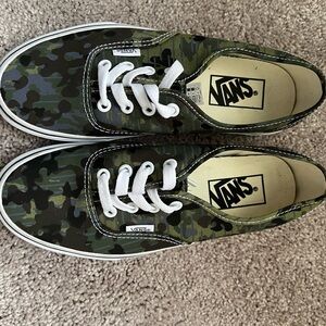 Vans Green Camouflage Sneakers with White Laces
